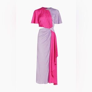 Bicolor Cutout Flutter-Sleeve Maxi Dress